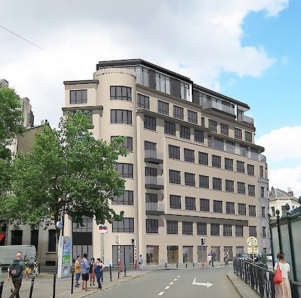 Verbouwing en uitbreiding kantoorgebouw tot handelsruimten en 64 appartementen Brussel