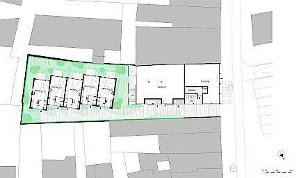 handelsgelijkvloers met 6 appartementen en 7 woningen 